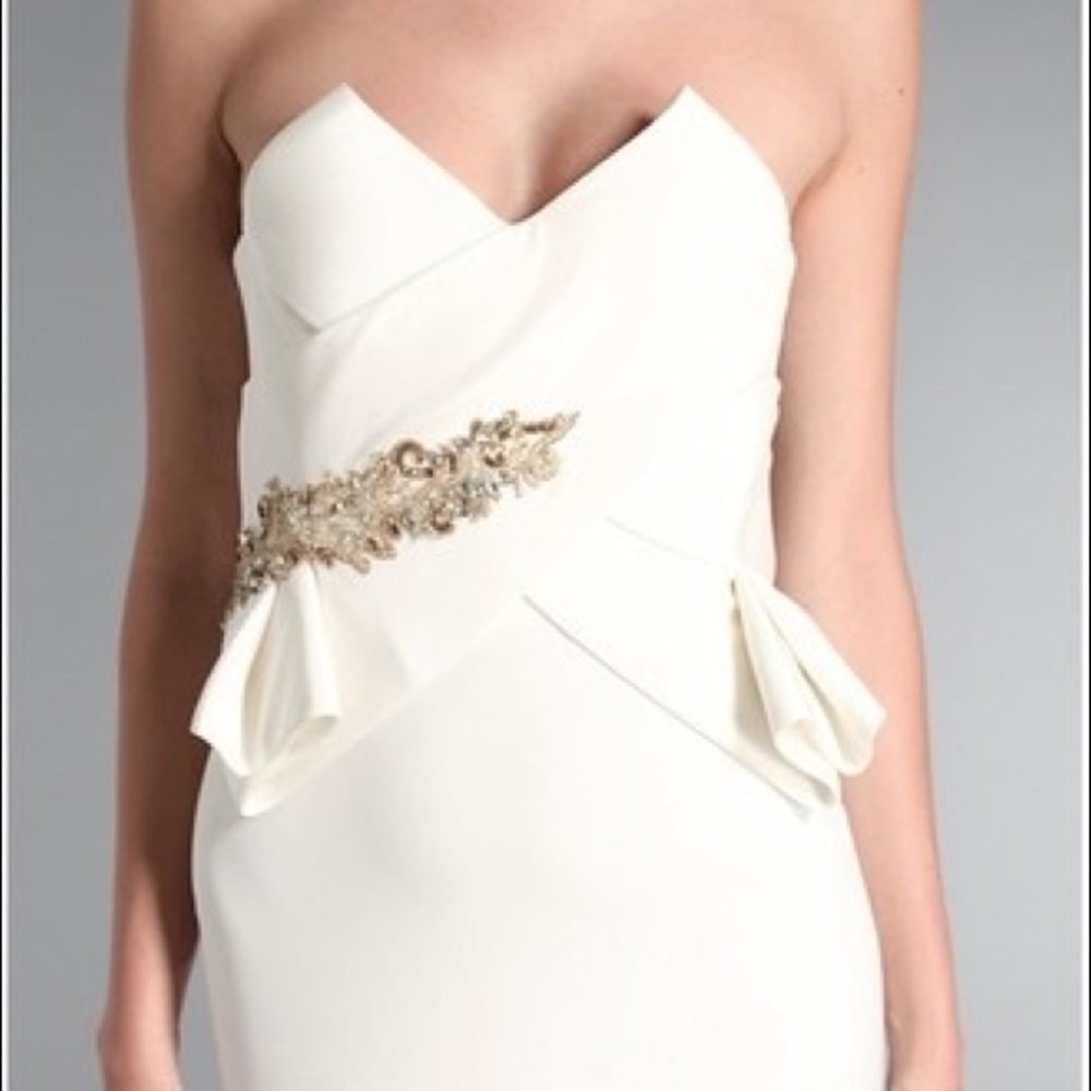 Marchesa Notte Gown in Ivory Silk with Gold Beads